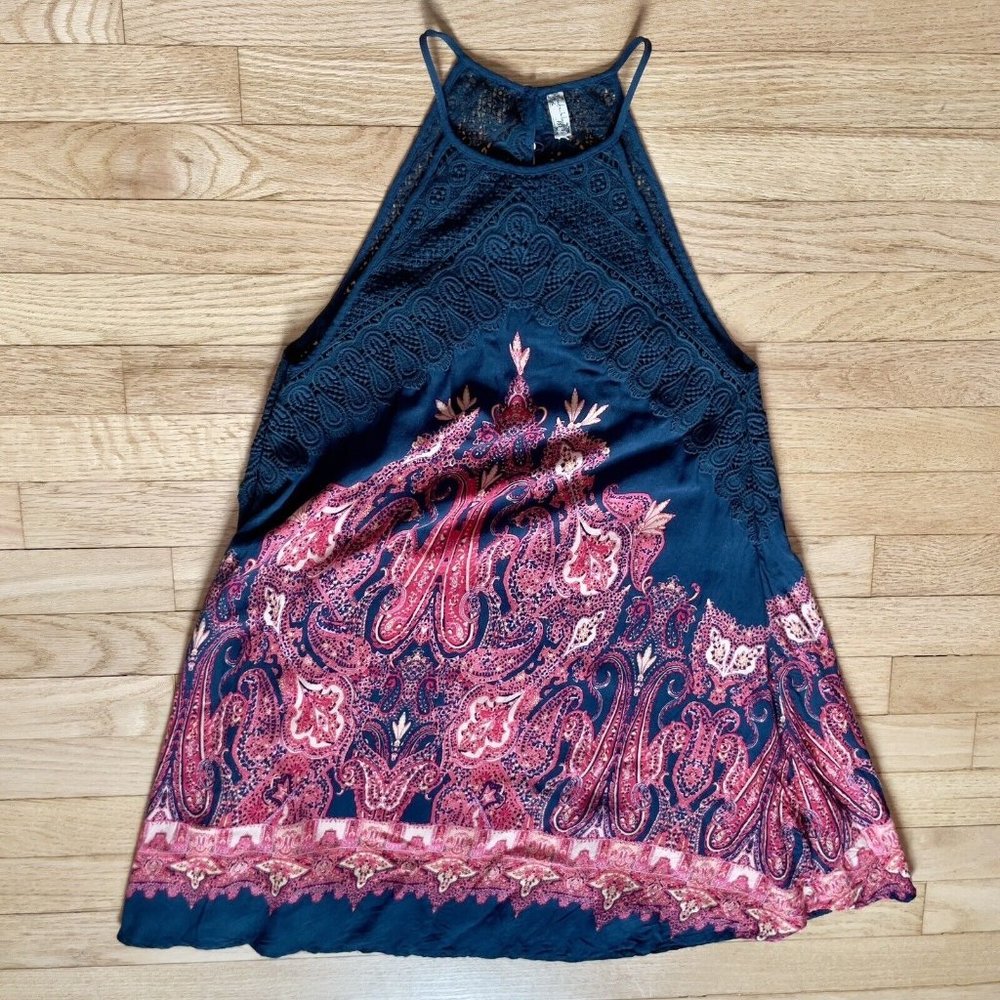 Intimately Free People Woman’s Top Blue Lace Paisley Bottom Petite Small